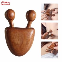 HW 1pc Facial Natural Sandalwood Scraping Massage Tool Eye Neck Massage Relaxing Stick Wooden Massager - As shown