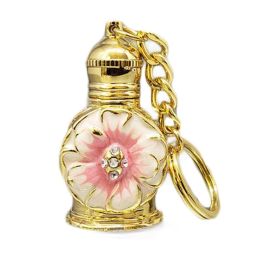 3ML Golden Vintage Essential Oil Bottle Keychain Pink Petals Dispenser Bottle Glass Empty Perfume Bottle Refillable Container - Default
