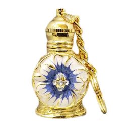 3ML Golden Vintage Essential Oil Bottle Keychain Blue Petals Dispenser Bottle Glass Empty Perfume Bottle Refillable Container - Default