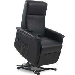 Electric Power Lift Recliner Chair for Elderly, Lift Chairs Recliners, Extended Footrest, Side Pocket for Home Living Room, Black (PU) - Black