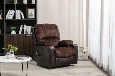 Power Lift Recliner Chair with Heated and Vibration Massage with USB Port, 2 Cup Holders - Dark Brown