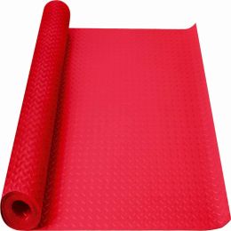 Garage Floor Mat Rolls Diamond Plate PVC Vinyl Non-Slip Garage Flooring Roll - 4ft*6ft - Red