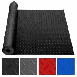 Garage Floor Mat Rolls Diamond Plate PVC Vinyl Non-Slip Garage Flooring Roll - 4ft*4ft - Gray