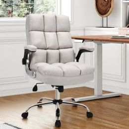 Adjustable Swivel Office Chair with High Back and Flip-up Arm for Home and Office - Beige