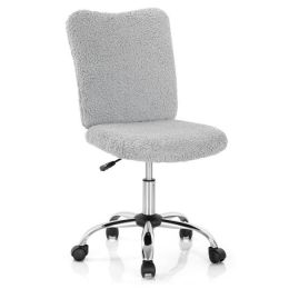 Armless Faux Fur Leisure Office Chair with Adjustable Swivel - Gray