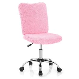 Armless Faux Fur Leisure Office Chair with Adjustable Swivel - Pink