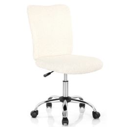 Armless Faux Fur Leisure Office Chair with Adjustable Swivel - White