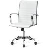 PU Leather Office Chair High Back Conference Task Chair with Armrests - White