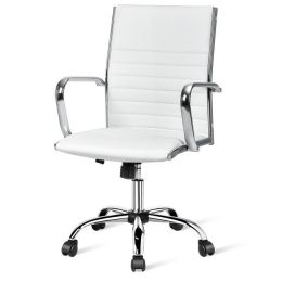 PU Leather Office Chair High Back Conference Task Chair with Armrests - White
