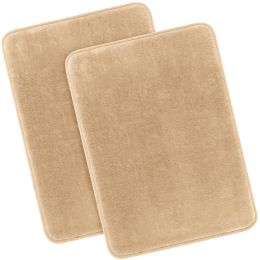 Memory Foam Bath Rugs and Mats Sets,0.7"" Extra Thick Absorbent Non-Slip Bath mats - Beige - 17"X 24" + 17"X 24"