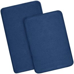 Memory Foam Bath Rugs and Mats Sets,0.7"" Extra Thick Absorbent Non-Slip Bath mats - Navy Blue - 17"X 24" + 20"X 32"