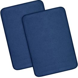 Memory Foam Bath Rugs and Mats Sets,0.7"" Extra Thick Absorbent Non-Slip Bath mats - Navy Blue - 17"X 24" + 17"X 24"