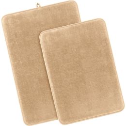 Memory Foam Bath Rugs and Mats Sets,0.7"" Extra Thick Absorbent Non-Slip Bath mats - Beige - 17"X 24" + 20"X 32"