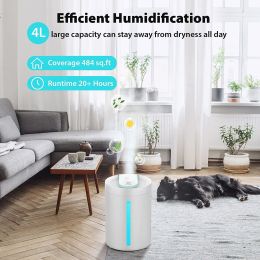 Humidifiers, Top Fill Cool Mist Humidifier for Bedroom Large Room Baby Home, Quiet Ultrasonic, Essential Oil Diffuser, UHM-JS02 4L, white - White