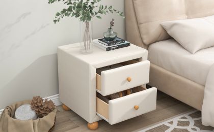 Modern Upholstered Storage Nightstand with 2 Drawers,Natural Wood Knobs - Beige