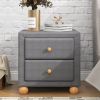 Modern Upholstered Storage Nightstand with 2 Drawers,Natural Wood Knobs - Dark Gray