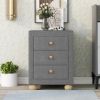 Modern Upholstered Storage Nightstand with 3 Drawers,Natural Wood Knobs - Dark Gray