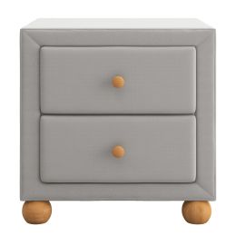 Modern Upholstered Storage Nightstand with 2 Drawers,Natural Wood Knobs - LIGHT GREY