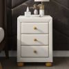 Modern Upholstered Storage Nightstand with 3 Drawers,Natural Wood Knobs - Beige