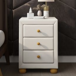 Modern Upholstered Storage Nightstand with 3 Drawers,Natural Wood Knobs - Beige