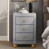 Modern Upholstered Storage Nightstand with 3 Drawers,Natural Wood Knobs - LIGHT GREY