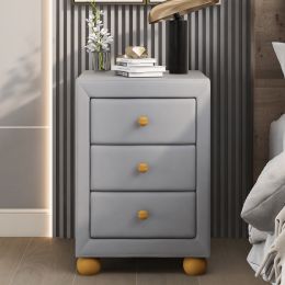 Modern Upholstered Storage Nightstand with 3 Drawers,Natural Wood Knobs - LIGHT GREY