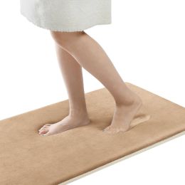 Small Memory Foam Bathroom Mats  Non Slip 0.7" Extra Thick Super Absorbent Bath Rugs Carpet Super Cozy Quick Dry Machine Wash  - Beige - 17 "X 24"