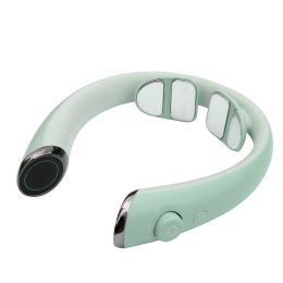 MEEEGOU Electric Neck Massager with Heat, TENS Massager for Pain Relief, 6 Modes 15 Levels Deep Tissue Massage, Portable and Soothing - Light green