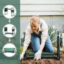 Outdoor 2-in-1 Garden Stool and Kneeler, Garden Bench with Tool Bags, Kneeling Pad, Gift for Parent, Portable, Green - Green