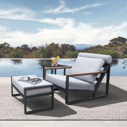 Modern Aluminum Lounge Chairs Sets,Outdoor Furniture Reclining with Ottoman,Cushions and Side Table - Grey