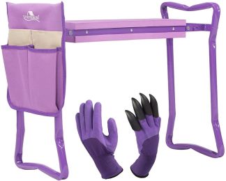 Bosonshop Garden Kneeler and Seat Folding Kneeling Bench Stool with Tool Pouches Soft EVA Foam for Gardening, Purple - KM3427-P-LM