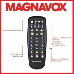 Magnavox MC345 4 in 1 Universal Remote Control Control 4 Devices 1 Remote TV, DVD, VCR   - black
