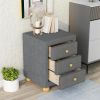 Modern Upholstered Storage Nightstand with 3 Drawers,Natural Wood Knobs - Dark Gray