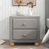 Modern Upholstered Storage Nightstand with 2 Drawers,Natural Wood Knobs - LIGHT GREY