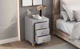Modern Upholstered Storage Nightstand with 3 Drawers,Natural Wood Knobs - LIGHT GREY