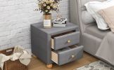 Modern Upholstered Storage Nightstand with 2 Drawers,Natural Wood Knobs - Dark Gray