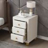 Modern Upholstered Storage Nightstand with 3 Drawers,Natural Wood Knobs - Beige