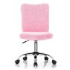 Armless Faux Fur Leisure Office Chair with Adjustable Swivel - Pink