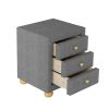 Modern Upholstered Storage Nightstand with 3 Drawers,Natural Wood Knobs - Dark Gray