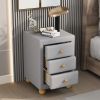 Modern Upholstered Storage Nightstand with 3 Drawers,Natural Wood Knobs - LIGHT GREY