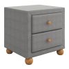 Modern Upholstered Storage Nightstand with 2 Drawers,Natural Wood Knobs - Dark Gray