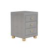 Modern Upholstered Storage Nightstand with 3 Drawers,Natural Wood Knobs - LIGHT GREY