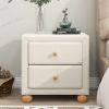 Modern Upholstered Storage Nightstand with 2 Drawers,Natural Wood Knobs - Beige