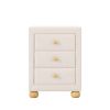 Modern Upholstered Storage Nightstand with 3 Drawers,Natural Wood Knobs - Beige