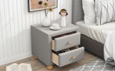 Modern Upholstered Storage Nightstand with 2 Drawers,Natural Wood Knobs - LIGHT GREY