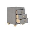 Modern Upholstered Storage Nightstand with 3 Drawers,Natural Wood Knobs - LIGHT GREY