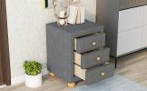 Modern Upholstered Storage Nightstand with 3 Drawers,Natural Wood Knobs - Dark Gray