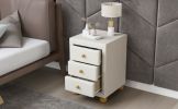 Modern Upholstered Storage Nightstand with 3 Drawers,Natural Wood Knobs - Beige