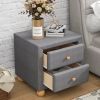 Modern Upholstered Storage Nightstand with 2 Drawers,Natural Wood Knobs - Dark Gray