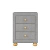 Modern Upholstered Storage Nightstand with 3 Drawers,Natural Wood Knobs - LIGHT GREY